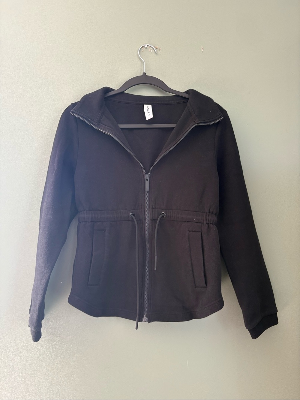 Varley Black Drawstring-Waist Zip Front Hoodie